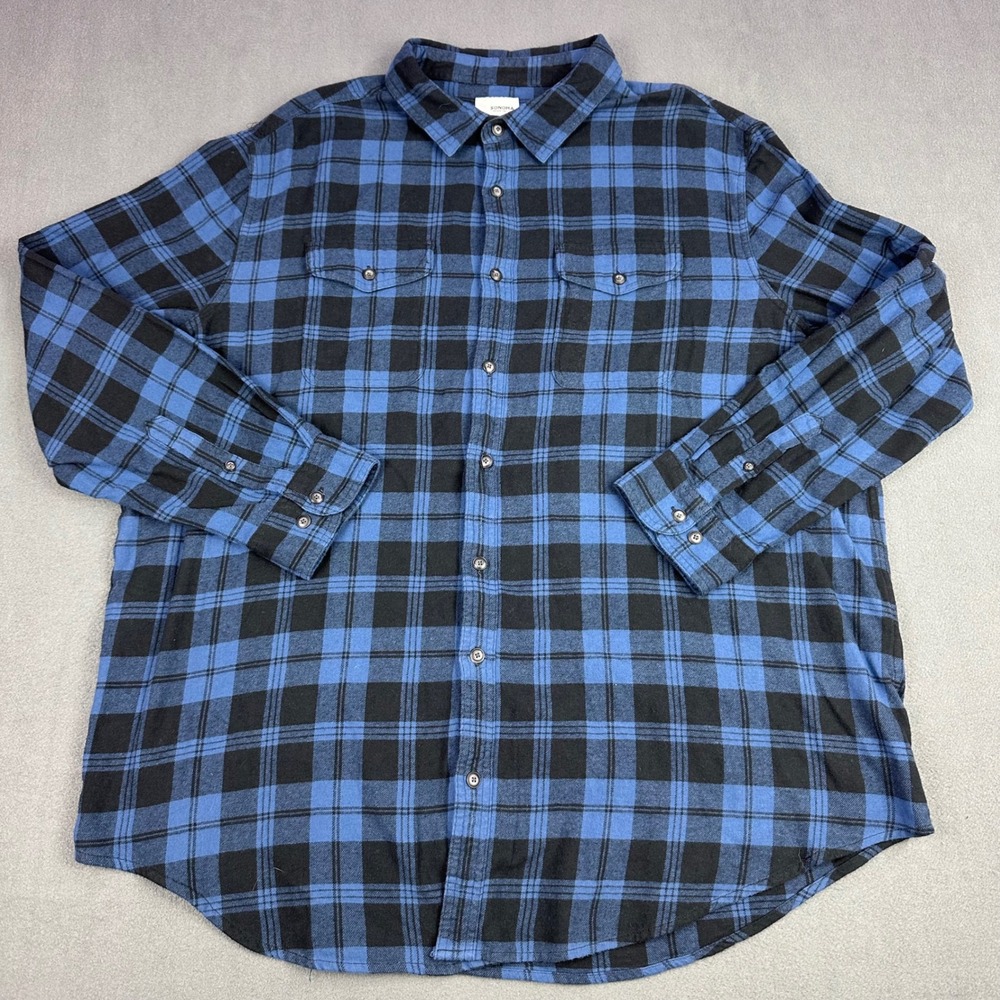 Sonoma Goods for Life Mens 2XB Flannel Shirt Blue Black Plaid Long Sleeve Button